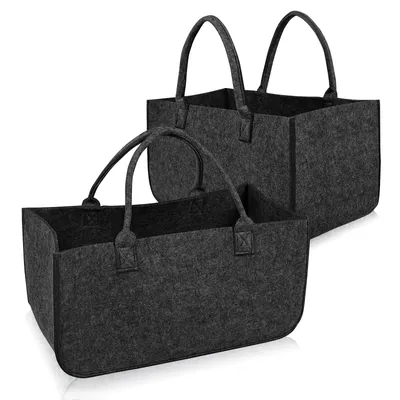 Produktbild von YUENFONG Plstené tašky 2 kusy Plstená taška, kôš na palivové drevo plstená taška shopper skladacia, kôš na drevo na uskladnenie (50 x 25 x 25 cm, tmavo sivá)