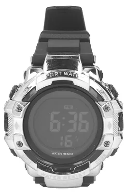 Produktbild von Sportuhr, digital, großer LED-Bildschirm, Hintergrundbeleuchtung, 5 bar, wasserdicht, Datumsalarm, Chronograph, Handgelenk für Herren, Outdoor, Silber