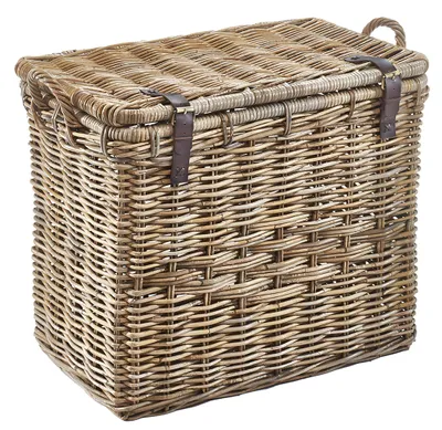 Obrázek produktu pro Kobolo univerzální koš z ratanu s víkem, úchyty a koženými pásky 72x43x58 cm