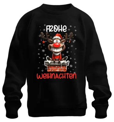 Produktbild von Frohe Weihnachten lustiger Elch Reh Rentier - Weihnachten Sweatshirt Pullover, Schwarz, 3XL