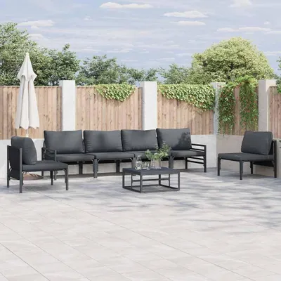Image de Maison Exclusive - Ensemble canapé de jardin avec coussins 7 pièces Noir Acier