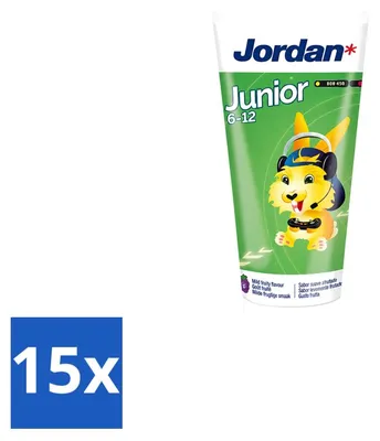 Produktbild von 15 x Jordan Junior Tandpasta 6-12 Jahre - Früchte-Minze - 50 ml - Vorteilspackung - 15 Stücke