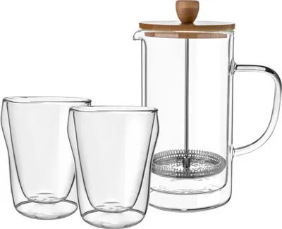 Produktbild von FRENCH PRESS 1 L Glas Kaffeebereiter mit Gläsern FLORINA MALACHIT