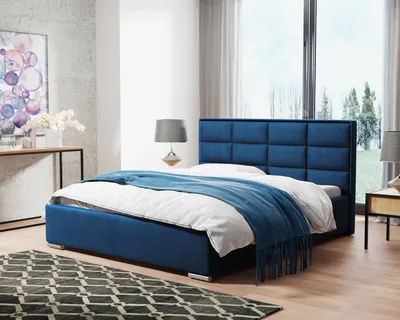 Produktbild von Polsterbett mit Metallrahmen und Gaszylinder Uno, Doppellbett mit bettkasten, Polsterpaneelen (Stoff: kronos 09 - marineblau, Große: 180x200 cm)