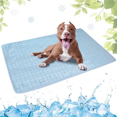 Image de Tapis rafraîchissant pour chiens, auto-refroidissant, 55x70 cm, bleu clair, lavable