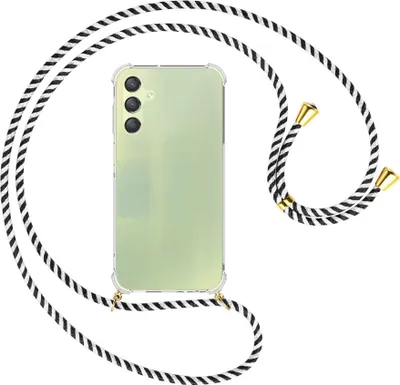 Produktbild von Handykette Backcover-Schutzhülle mit Band (Metall goldfarben) für Samsung Galaxy A15  - schwarz/weiß gestreift