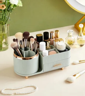 Produktbild von OKWISH Make Up Organizer mit Schubladen Kosmetik Box Tragebar Make-Up Schubladeneinsatz Schmuck Koffer Ohrringe Armband Ringe Grün