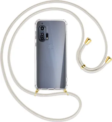 Produktbild von Handykette Backcover-Schutzhülle mit Band (Metall goldfarben) für Motorola Edge Plus - broken white