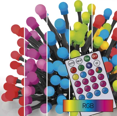 LED vánoční cherry řetěz – kuličky, 10 m, RGB, ovladač, programy, časovač
