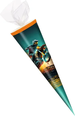 Produktbild von Schultüte / Zuckertüte / 35cm / rund / Tüllverschluss / "Motorcross"