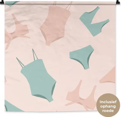 Produktbild von MuchoWow® Wandteppich Wandbehang Bikini - Badeanzug - Sommer - Pastell 90x90 cm Tapisserie Dekoration Wandtuch - Wandaufhänger