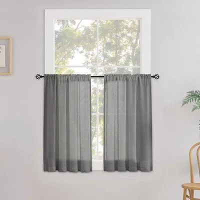 Immagine prodotto di Tende in lino, tende da bistrot, tende a rullo per cucina, set da 2, H 60 x L 90 cm, grigio, tende semitrasparenti, tende a rullo per finestre, set di tende