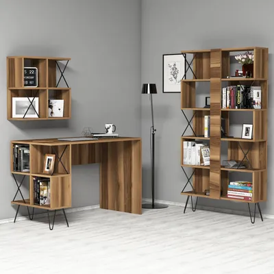 Produktbild von Skye Decor, Extra 2 - Walnut, Schreibtisch und Bücherregal, Nussbaum, 100 % MELAMINBESCHICHTETE SPANPLATTEN, 120 x 60 x 78,8 cm
