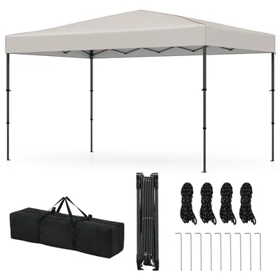 Obrázok produktu pre COSTWAY altánok 365x225cm, pop up skladací altánok s nastaviteľnou výškou, 8 kolíkov a 4 laná proti vetru, UV50+ záhradný altánok párty stan béžový