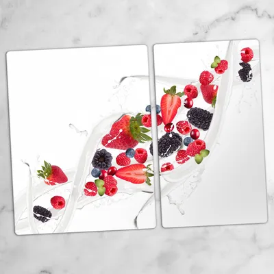 Produktbild von Glas-Herdabdeckplatten Glaskeramikkochfeld-Abdeckung Spritzschutz Schneidebrett Zweiteilige Glas 70x52 cm Obst Splash