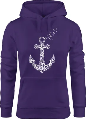 Produktbild von Hoodie Damen Vogel Anker Anchor Birds Sweatshirt Kapuzenpullover Moonworks® lila XS