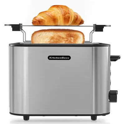 2-Scheiben-Toaster 870 W Edelstahl, 6 Bräunungsstufen, Auftauen