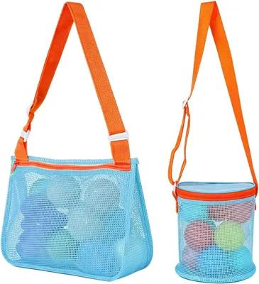 Produktbild von Sandspielzeug Tasche mit Netz, 20 x 25 x 8 cm, Eimer 15 x 17 cm, für den Strand