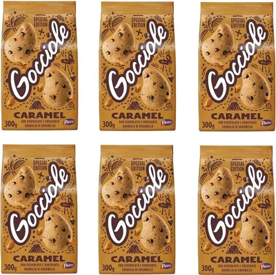 Produktbild von 6x Pavesi Gocciole Caramel Kekse mit knuspriger Schokolade und Karamellkörnern 300g