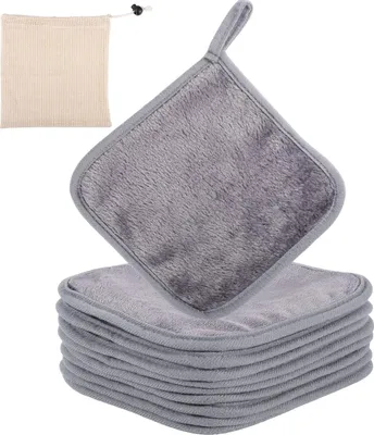 Productafbeelding van Hemiks, set van negen hoogwaardige microvezeldoekjes, geschikt voor gezichtsreiniging, afmetingen 15x15 cm, grijs