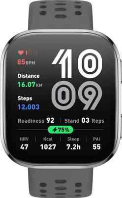 Produktbild von amazfit, Smartwatch, Anthrazit, Bip 6, Touchscreen, Aluminium, Kunststoff, Android 7.0+ / iOS 14.0+, 2000 cd/m², Amazfit OS