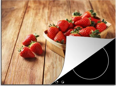 Produktbild von KitchenYeah© Herdabdeckplatte Erdbeere - Tisch - Obst , 60x52cm, Küche Deko, Glaskeramikkochfeld Herdabdeckung, Abdeckplatte fùr Kochfeld
