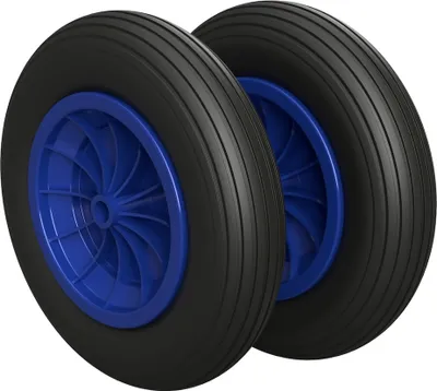 Immagine prodotto di 2 x Ruota in poliuretano Ø 350 mm 3.50-8 cuscinetto a strisciamento ruota di carriola pneumatici a prova di foratura, nero/blu
