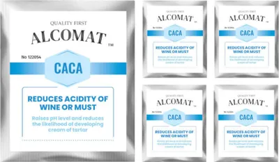 Produktbild von Alcomat CACA 5x 10 g Kalziumkarbonat - Lebensmitteltaugliches Entsäuerungsmittel für Wein und Most, Säurereduktion, pH-Wert erhöhen, CO2-Freisetzung