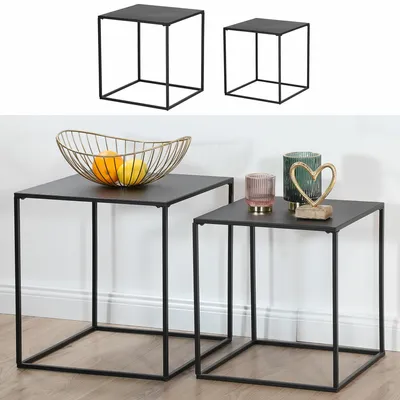 Produktbild von Cepewa Beistelltische - 2 Stuck - quadratisch - Metall - schwarz - Set