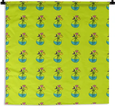 Produktbild von MuchoWow® Wandteppich Wandbehang Blumen - Vasen - Muster 150x150 cm Tapisserie Dekoration Wandtuch - Wohnaccessoires - Modernes