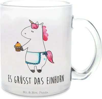 Produktbild von Mr. & Mrs. Panda Teetasse Glas Einhorn Muffin - Transparent - Geschenk, Pott, Unicorn, Liebesgrüße, Tee Tasse, Geburtstag, Trinkglas, Häferl, Teeglas, Geburtstagsgrüße
