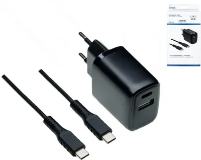 Produktbild von DINIC Ladegerät (USB-A + USB-C), mit USB-C Ladekabel, 20 W, 1,5 m, Schwarz