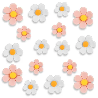 Produktbild von 3D Blumen Magnete - 16 Stück Set für Magnettafel und Whiteboard - Dekorative Kühlschrankmagnete für Küche und Büro - Pink und Weiß