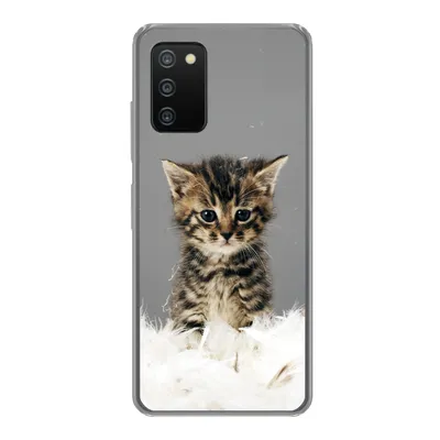 Produktbild von MuchoWow® Handyhülle Schutzhülle Hülle für Samsung Galaxy A03s Katze - Kätzchen - Federn Silikon Softcase Handy Hülle - Schutz