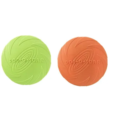 Produktbild von Heikoeco® Hundefrisbee aus TPR, rutschfeste Frisbee Scheibe für Hunde, schwimmfähig, ideal für Wurfspiele, verbessert die Bindung, 2 Stück, 18 cm, leu