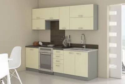 Obrázek produktu pro MOB, Kuchyně - Kelyn 240 cm (šedá + krémový lesk)