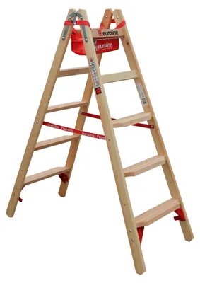 Produktbild von Euroline Holz Stufenstehleiter mit Comfort-Stufen mit Werkzeugablage 2x5 Stufen