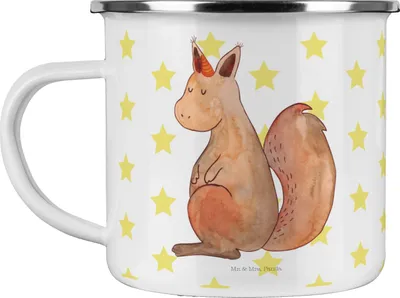 Produktbild von Mr. & Mrs. Panda Teetasse Einhorn Glauben - Weiß - Geschenk, Unicorn, Emaille Becher, Eichhorn, Tasse, reisetasse, Einhörnchen, Teebecher, Eichhörnchen, Pott, Einhörner