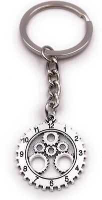 Produktbild von Onwomania Schlüsselanhänger Uhr Uhrwerk Zahlenwerk Zahlenrad silber Anhänger Keychain