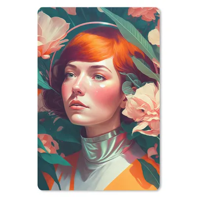 Produktbild von MuchoWow® Mauspad Mousepad Porträt - Frau - Blumen - Rosa - Botanisch 18x27 cm - Mousepads - Maus Mat - Pad - Mausunterlage