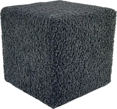 Produktbild von Bouclé-Hocker ROLF 40x40 cm quadratisch – stilvoller Polsterhocker oder Fußhocker aus Teddy-Stoff – Dunkelgrau
