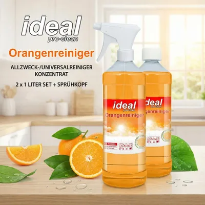 Produktbild von 2 L ( 2 x 1 Liter )  ideal pro-clean Orangenreiniger Allzweck-/Universalreiniger Konzentrat inkl. Sprühkopf