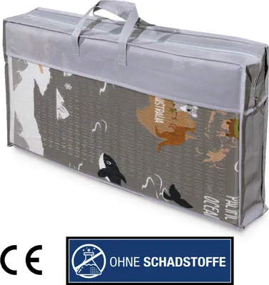 Produktbild von Spielmatte Krabbelmatte Faltbar Wendbar Abwischbar Tier Motiv Weltkarte Grau Beige Grösse 180x200 cm