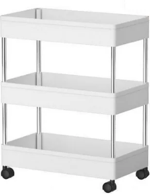Image de Armoire de salle de bain - à roulettes - blanche - 3 tiroirs - avec 4 crochets