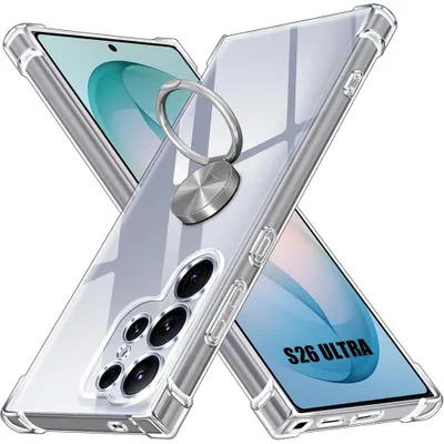 Image de Coque pour Samsung Galaxy S26 Ultra, Silicone avec Anneau Argenté Rotatif à 360 Degrés