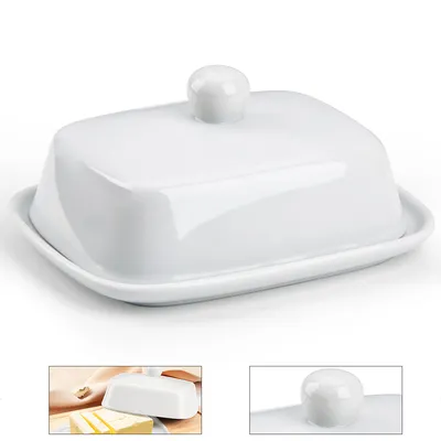Produktbild von Butterdose mit Glasdeckel,weißer Butterbehälter, Spülmaschinenfest,für Arbeitsplatte oder den Kühlschrank,16.5*13.3*8cm