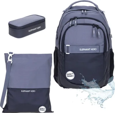 Produktbild von Schulrucksackset 3 Teile Set Schulrucksack Rucksack Schulmappe Ranzen Rucksack + Turnbeutel Attach Bag + Mäppchen Box 13047 CB Schwarz Anthrazit rtm