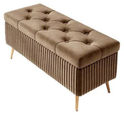 Image de Banc avec rangement, repose-pieds, ottoman, rembourré, 100 cm, marron clair