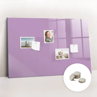 Obrázek produktu pro Magnetická Tabule na Zeď Skleněná - Memo Board Kleněnou Přední Stranou - 5 magnetů v balení - 90x60 cm - Šeříková barva