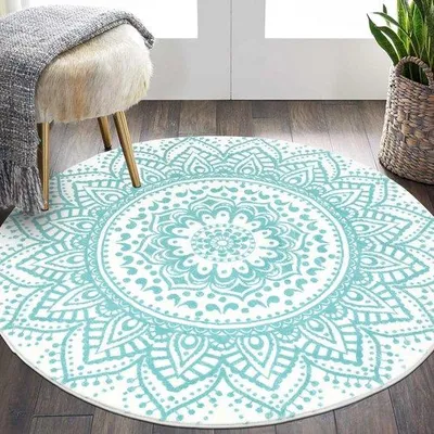 Zdjęcie produktu dla Ibenzoa® Okrągły dywan w stylu boho, 120 cm – miękki bawełniany dywan z motywem kwiatowym, antypoślizgowy i nadający się do prania, idealny do pokoju dziecięcego i sypialni